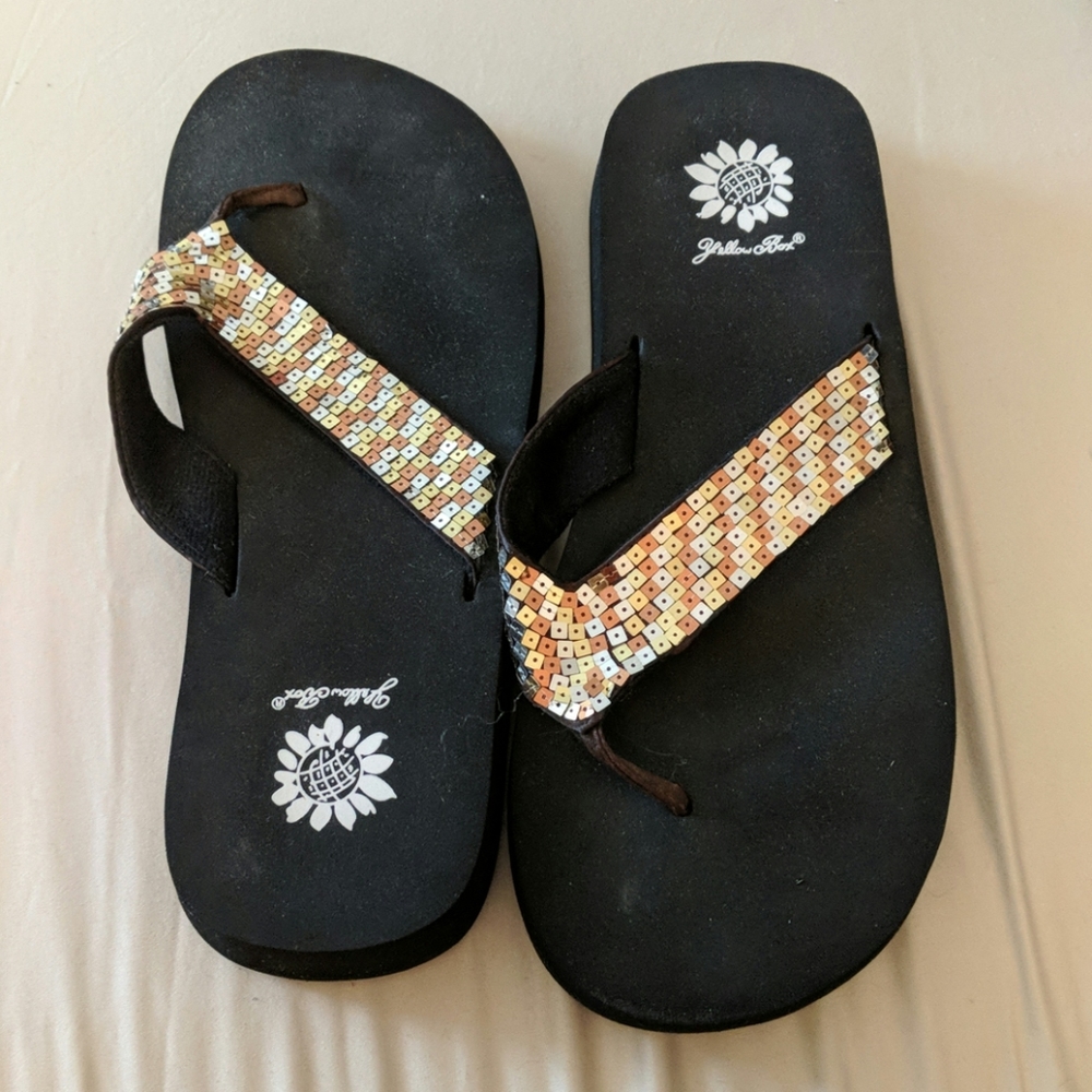 Size 8 Yellow Box Sandals Flip Flops Sequins